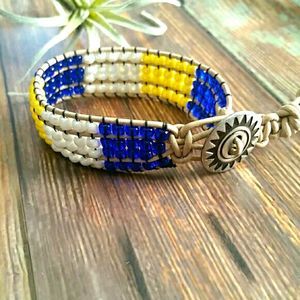 HAND CRAFTED Leather Cuff Beaded Bracelet Wrap Bracelet Festival Jewelry